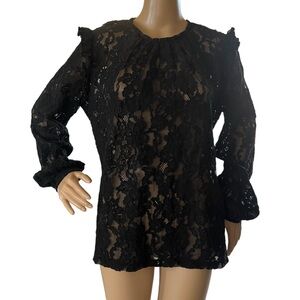 Halogen Lace See-Through Blouse Ruffled Detail